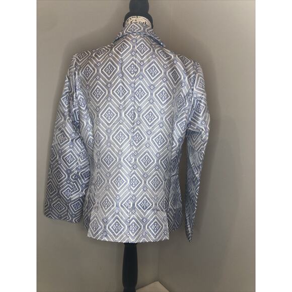 NEW Appleseeds Blazer Womens‎ 10 Blue White Suit Jacket Geometric Woven - Picture 5 of 10